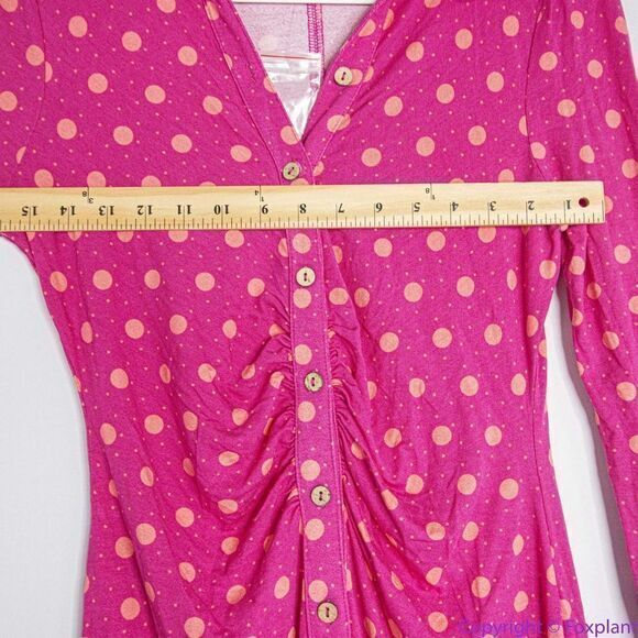 NEW Free People Shayla Mini Dress Printed Polka Dot Long Sleeve Button Down, M - Picture 9 of 16